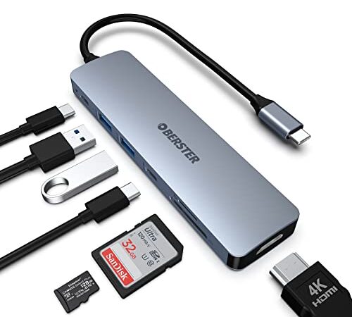 USB C Hub, USB C Adapter mit 4K HDMI Ausgang, USB-C 3.0, 2 USB 3.0, 100W Power Delivery, SD/TF Kartenleser USB C Dock Kompatibel mit MacBook Pro/Air, Windowsund Andere Typ C Geräte