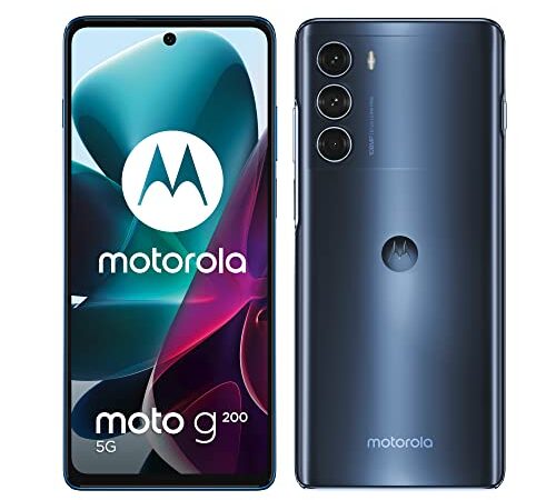 Motorola moto g200 5G Smartphone (6,8"-FHD+-Display, 144 Hz, 108-MP-Kamera, 8/128 GB, 5000 mAh, Android 11), Stellar Blue, inkl. Schutzcover + KFZ-Adapter [Exklusiv bei Amazon]