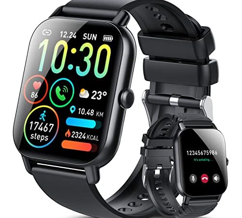 Ddidbi Smartwatch Damen Herren mit Telefonfunktion, 1.85" Zoll Touchscreen Fitnessuhr, IP68 Wasserdicht Smart Watch mit schrittzähler Pulsmesser Schlafmonitor, 112 Sportmodi Armbanduhr für Android iOS