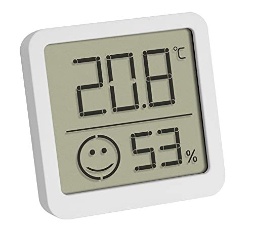 TFA Dostmann Digitales Mini Thermo-Hygrometer, 30.5053.02, Innentemperatur und Luftfeuchtigkeit, klein und handlich, zum Stellen oder Aufhängen, weiß