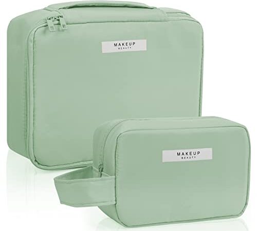 2 Stück Kosmetiktasche wasserdichte Make-up-Tasche Tragbare Schminktasche für Damen und Mädchen (Grün)