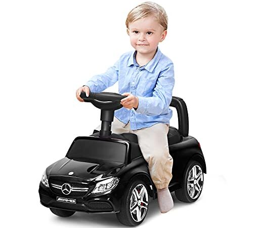 GOPLUS 2 in 1 Kinderauto, Schiebauto mit Musik, Lichter & Hupenfunktion, Rutschauto mit verstecktem Stauraum, Spielzeugauto für Kinder von 1-3 Jahren (Schwarz)
