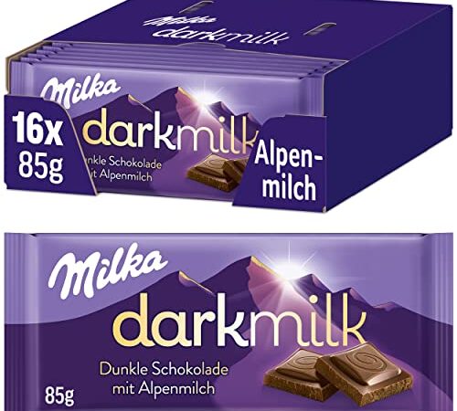Milka Dark Milk Alpenmilch 16 x 85g, Alpenmilch Schokolade mit extra Kakao, Noch schokoladiger
