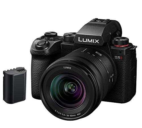 Panasonic LUMIX DC-S5 II Spiegellose Vollformat Kamera mit 20–60 mm F3,5–5,6 Objektiv, 4K 60p und 6K 30p, Flip-Screen, WLAN, Hybrid-Phasen-AF, Active is, Mit Ersatzakku DMW-BLK22, Schwarz