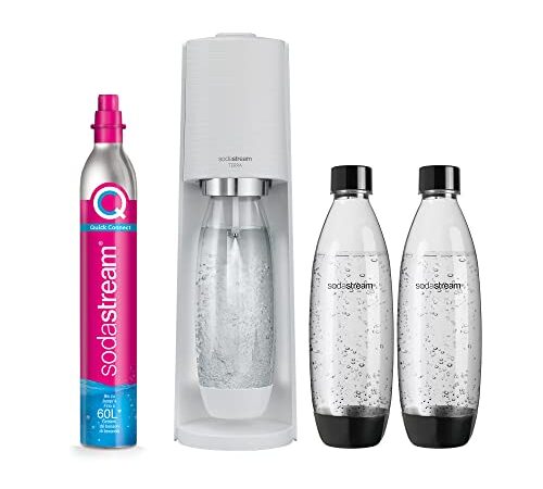 SodaStream Wassersprudler TERRA Promopack mit CO2-Zylinder und 3x 1L spülmaschinenfeste Kunststoff-Flasche, Weiß, 1100447490, Höhe 44cm