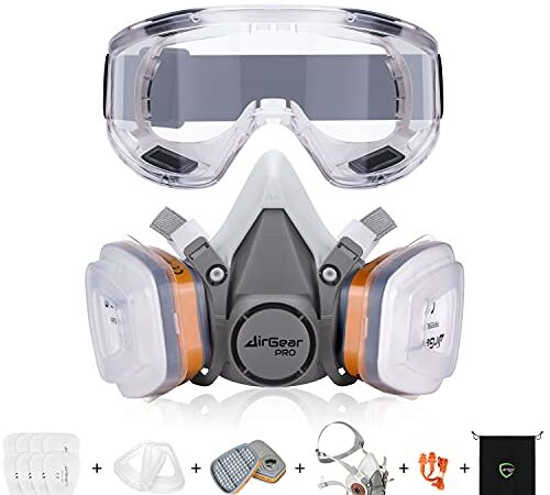 AirGearPro G-500 Atemschutzmaske mit A1P2 Filter, Gasmaske Staubfilter und Schutzbrille, Staubmaske für Lackieren, Arbeiten, Schleifen, Feinstaub