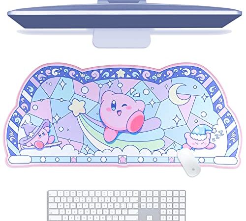 BelugaDesign Kirby Schreibtischunterlage | Kawaii süße Anime Tastatur | Großes Super Smash Star Allies Forgotten Land Großes Mattes Mousepad | Pastellrosa Blauer Schreibunterlagenschutz
