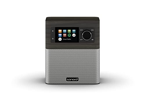 sonoro Stream Internetradio mit Bluetooth & DAB Plus (UKW/FM, WLAN, Spotify, Amazon, Deezer, App, spritzwassergeschützt) Küchenradio Mooreiche/Silber